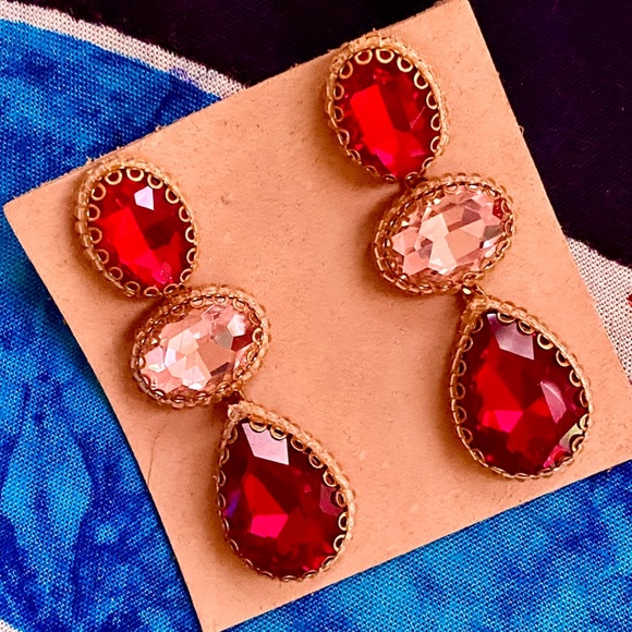 NWT Anthropologie Deepa Beaded Red & Pink Crystal Chandeliers - Picture 9 of 10